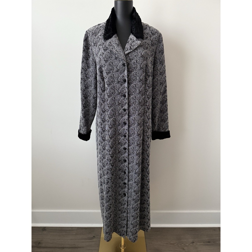 Vintage Studio C Plus Jacquard Brocade A-Line Dress 16W Plus Velvet Trim Button
